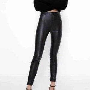 Zara zFaux Leather Hi Rise Zip Ankle Straight Leggings Pants S